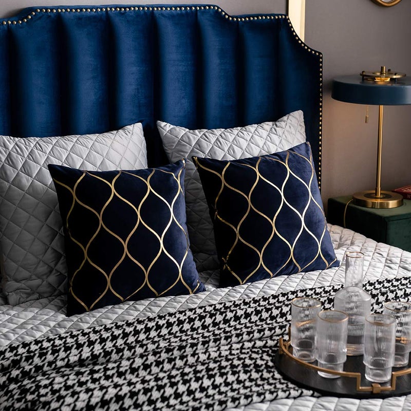 DEZENE Gold Velvet Throw Pillow Covers Navy: 2 Pack 20x20 Inch Square Decorative Pillow Cases for Bedroom Sofa Couch Living Room - Image 5